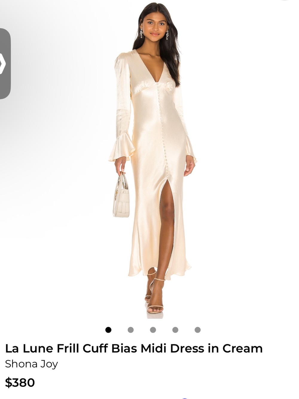 Shona Joy Satin Frill-Cuff Bias Midi Dress in Cream
